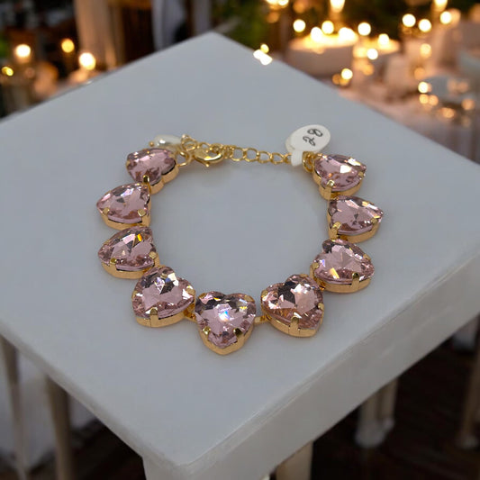 Heart Shaped Pink Ringstones Bracelet